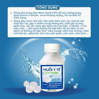 Muối y tế Ích Nhân pha nước vệ sinh mũi, hong lọ 50 viên