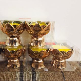 Nến bơ ly sen nhũ vàng không khói dâng phật 2 cốc/hộp