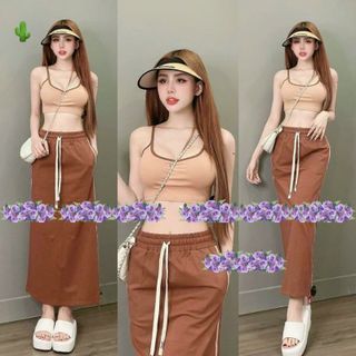 SET ĐỒ NỮ ÁO DÂY PHỐI CHÂN VÁY DÀI DÂY RÚT EO - AUSA HOUSE