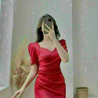 Đầm cổ vuông nhúng eo cao cấp