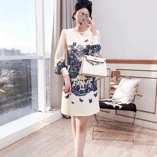 Đầm xuông tay voan họa tiết sang trạng lụa cao cấp