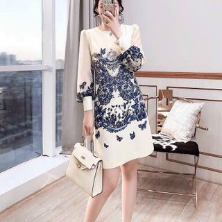 Đầm xuông tay voan họa tiết sang trạng lụa cao cấp