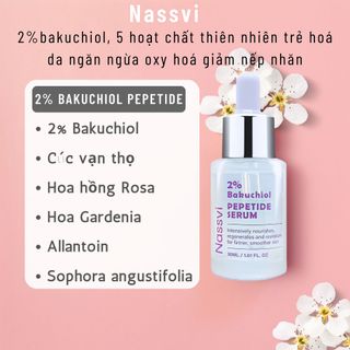 Serum Bakuchiol 2% Pepetide 30ml Nassvi Tái Tạo Da, Giảm Nếp Nhăn Ngăn Ngừa Lão Hóa Tái Sinh Collagen