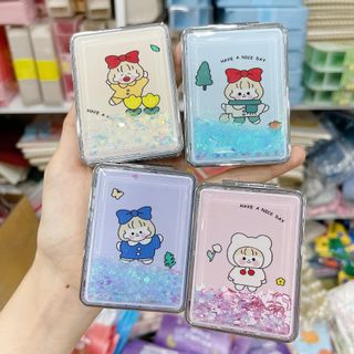 Gương soi cầm tay nhũ kim tuyến tròn vuông