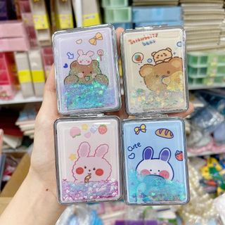 Gương soi cầm tay nhũ kim tuyến tròn vuông