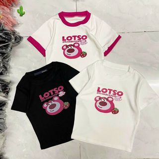 ÁO THUN NỮ CROPTOP CỔ TRÒN TAY NGẮN GẤU HỒNG LOTSO- AUSA HOUSE