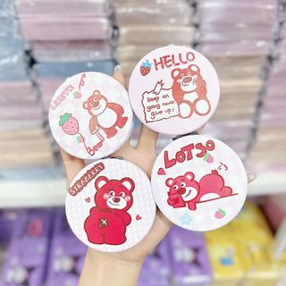 Gương soi cầm tay khô 2 mặt mẫu gấu dâu vuông tròn