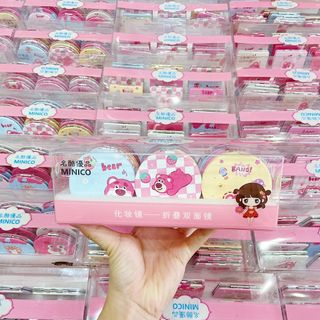Gương soi cầm tay khô 2 mặt mẫu gấu dâu vuông tròn
