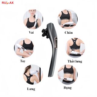 Máy Massage Cầm Tay Sạc Pin Không Dây, Đấm Lưng 6 Đầu, Massage Toàn Thân Phiên Bản Tiếng Việt Thương Hiệu RULAX
