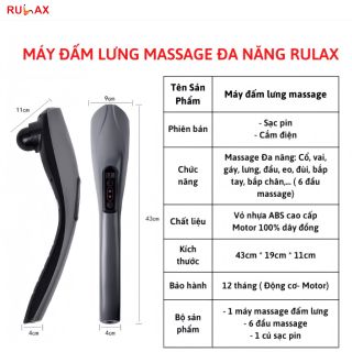 Máy Massage Cầm Tay Sạc Pin Không Dây, Đấm Lưng 6 Đầu, Massage Toàn Thân Phiên Bản Tiếng Việt Thương Hiệu RULAX