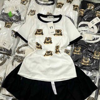 SET ĐỒ NỮ ÁO THUN TAY LỠ PHỐI QUẦN ĐÙI GẤU - AUSA HOUSE