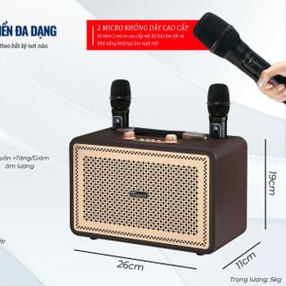Loa Di Động Karaoke TW338 Kèm 2 Micro Không Dây Âm Thanh Trầm Ấm, Bass