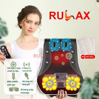 Gối Massage Cổ Vai Gáy RULAX RL19 PLUS, Tựa Lưng Massage Hồng Ngoại Đa Năng 20 Bi, 2 Động Cơ Rung ( Động Cơ Không Chổi Than)