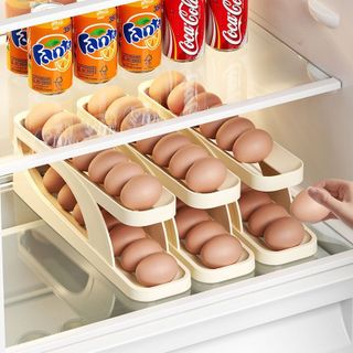 Khay đựng trứng,Khay đựng trứng tủ lạnh thiết kế 2 tầng thông minh tự lăn trứng cao câp
