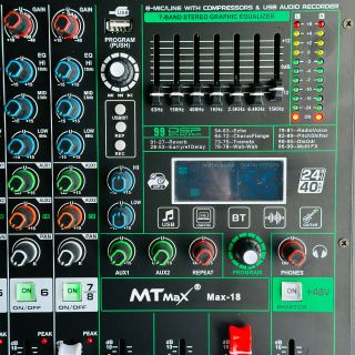 Mixer MTMAX MAX18 – 6 Dường Line Tích Hợp Nguồn 48V, 99 Hiệu Ứng DSP, Hát Livestream, Thu Âm, Karaoke Với Dàn Âm Thanh Gia Đình