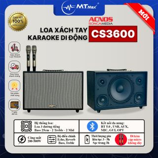 Loa Xách Tay ACNOS CS3600 - Loa Karaoke Chính Hãng 3 Đường Tiếng, Công Suất Lớn 500W, Âm Thanh Cao Cấp Chuyên Nghiệp, Nâng Tiếng, Chống Hú Siêu Cấp, Đi Kèm 2 Micro Karaoke Bảo Hành 12 Tháng