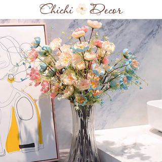 Hoa Trà Gạo Cổ 60cm Đủ Màu - Hoa Giả Trang Trí Phòng Khách Hoa Trà Xốp Decor Hoa Lụa Trang Trí - Trang Trí Tết 2024