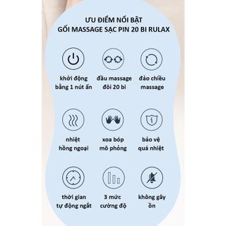 Gối Massage Hồng Ngoại Sạc Pin RULAX RL-18 - 20 Bóng Xoay - Chuyên Sâu Cổ Vai Gáy, Thắt Lưng - Chính Hãng
