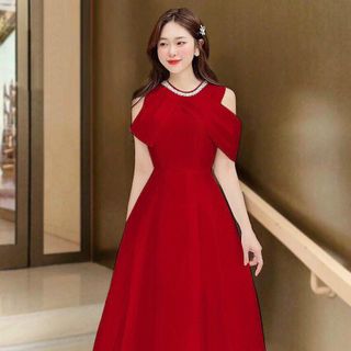 Đầm xoè cườm cổ hở vai sang trọng hàng cao cấp