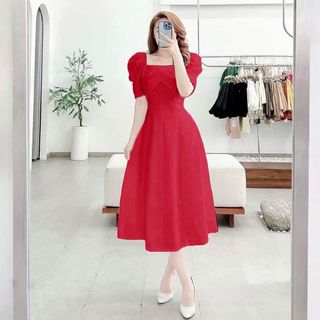 Đầm xòe cổ vuông đắp ngực cao cấp