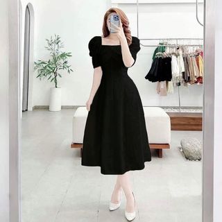 Đầm xòe cổ vuông đắp ngực cao cấp