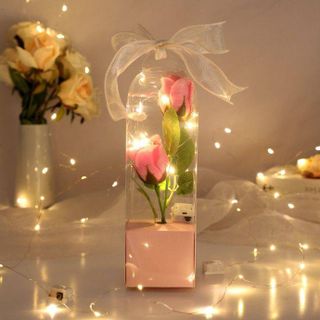 HỘP ĐỰNG HOA MÀU HỒNG MIKA KÍNH LẮP RÁP (8x28)cm