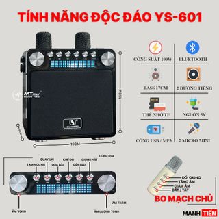 Loa Bluetooth Mini YS-601, Công Suất 35W, Nhỏ Gọn, Âm Thanh Cực Hay, Bass Căng, Đi Kèm 2 Micro Karaoke Thay Đổi Giọng Nói, Bảo Hành 6 Tháng