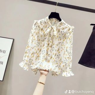 Áo sơ mi nữ tay lỡ hoa nhí áo thiết kế kiểu Hàn Quốc (mã6) giá sỉ