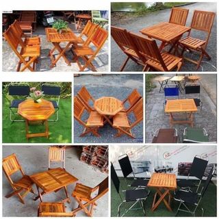Bàn ghế gỗ cafe gấp gọn ( hàng chuẩn , dày đẹp )