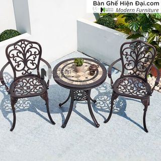 Bộ bàn tròn café ban công sân vườn mặt đá 2 ghế khung nhôm nhập khẩu HCM TE2036-60A CC2037A giá sỉ