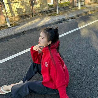 Áo hoodie AUTOMOBILE form rộng màu đỏ nam nữ unisex
