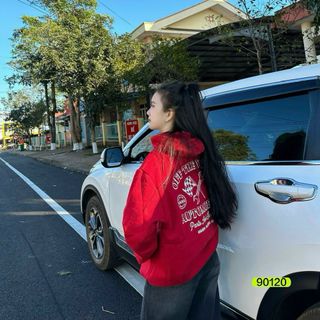 Áo hoodie AUTOMOBILE form rộng màu đỏ nam nữ unisex không lem màu