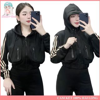 Áo Khoác Sọc Tay Thun 2 Da Túi Hộp Khoá Kéo 6 Túi Dưới 60KG BUBBLE GUM