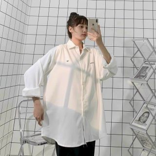 Áo sơ mi mi da lộn tay dài thêu octerber