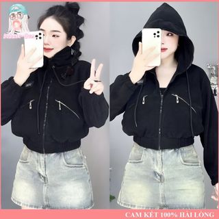 Áo Khoác Nữ Nhung Gân Khoá Kéo 4 Túi Freesize Dưới 60Kg BUBBLE GUM