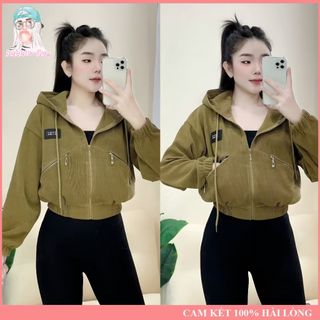 Áo Khoác Nữ Nhung Gân Khoá Kéo 4 Túi Freesize Dưới 60Kg BUBBLE GUM