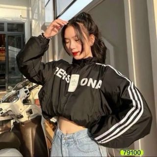 Áo khoác dù cánh dơi lửng logo in dây rút