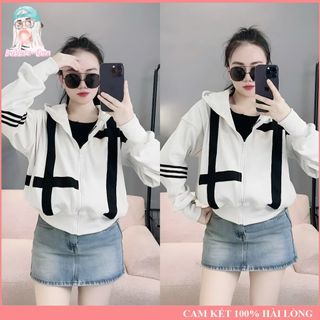 Áo Khoác Nữ Thun Gân Phối Dây Bản To Chữ Thập Dáng Lửng Có Xỏ Ngón 4 Túi Freesize Dưới 65Kg BUBBLE GUM