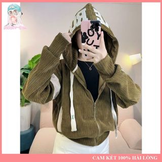 Áo Khoác Nữ Nhung Đôi Thêu Nón AERO Có Xỏ Ngón 4 Túi Freesize Dưới 65Kg BUBBLE GUM