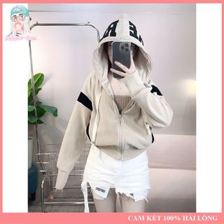 Áo Khoác Nữ Nhung Đôi Thêu Nón AERO Có Xỏ Ngón 4 Túi Freesize Dưới 65Kg BUBBLE GUM