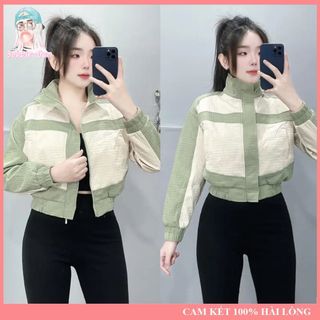 Áo Khoác Thun 2 Da Phối Màu Dập Caro Cổ Trụ 4 Túi Dưới 60KG BUBBLE GUM