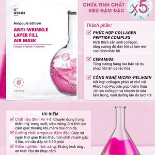 Mặt Nạ Wonjin Ampoule Edition Anti-Wrinkle Layer Fill Air Mask Siêu Tinh Chất Nâng Cơ, Trẻ Hoá Da 27g giá sỉ