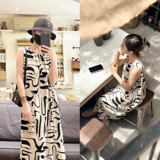 ĐẦM SUÔNG HỌA TIẾT CỔ TRÒN  -HUYỀN XMĐT