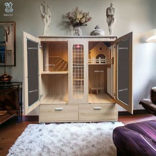 Nhà Cho Mèo Gỗ MDF Cốt Lõi Xanh Chống Ẩm, Chuồng Mèo Với Ngăn Kéo Để Đồ Giá Tại Xưởng