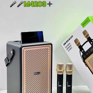 Loa Karaoke Bluetooth Booms Bass M4203+ Phiên Bản Mới Nhất, Bass Mạnh, Kèm 2 Micro Không Dây. Loa Karaoke M4203