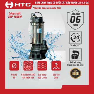 Máy bơm nước có lưỡi cắt rác WQD6-22-1.5/QG chuyên dùng cho nước thải | Máy bơm chìm inox HTC giá sỉ