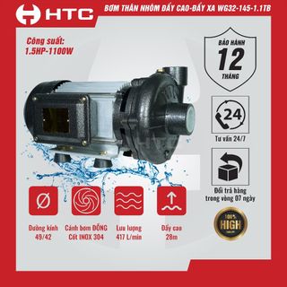 Máy bơm nước đẩy cao đẩy xa WG32 - 145 - 1.1TB công suất 1,5HP đồng cốt Inox 304 | Máy bơm nước thân nhôm HTC giá sỉ