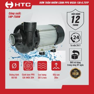 Máy bơm nước thân nhôm WG50 - 130 - 0.75YP cánh PPO | Máy bơm nước HTC giá sỉ