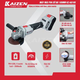 Máy mài pin cầm tay KZ - AG105 cỡ đá 105mm, không chổi than, chân pin phổ thông | Máy mài cầm tay Kaizen dùng pin giá sỉ