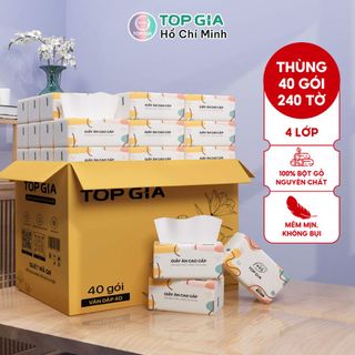 Giấy ăn rút đa sắc 7 màu Top Gia thùng 40 gói cao cấp 240 tờ 4 lớp
